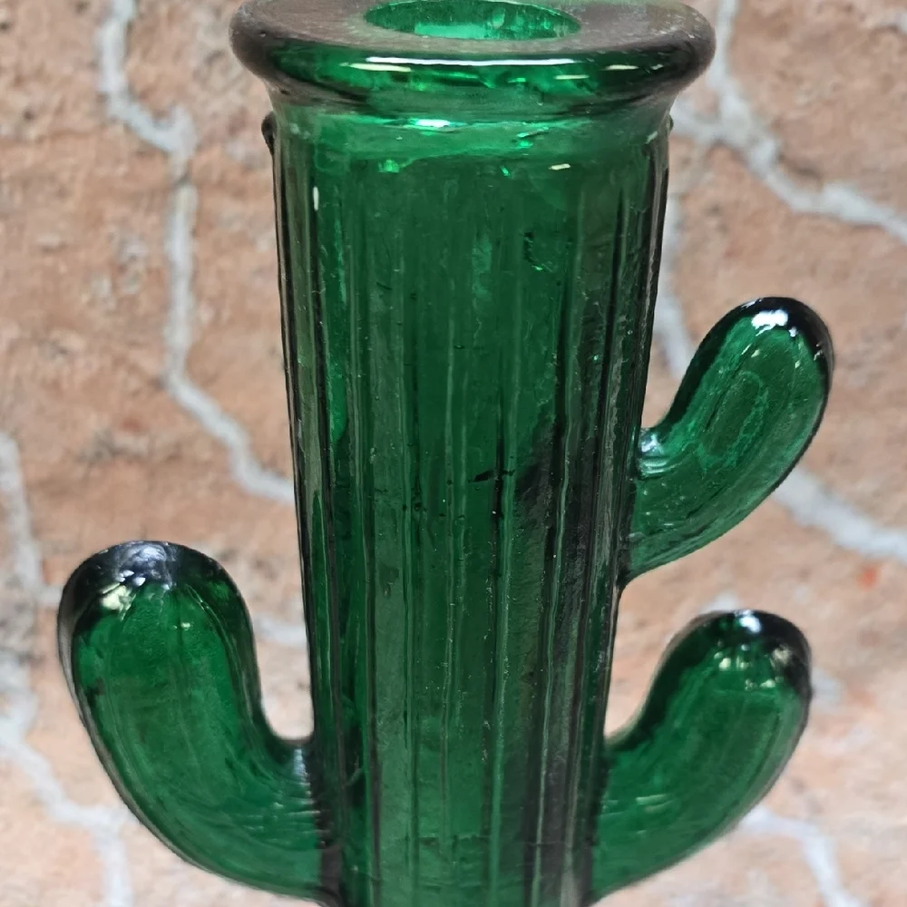 Pier 1 Green Cactus Glass Candle Holders, Set Of 2
